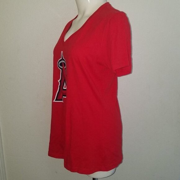 NWT Los Angeles Angels Women's Red V-neck Tee Size Medium Majestic MLB Baseball - Picture 3 of 9